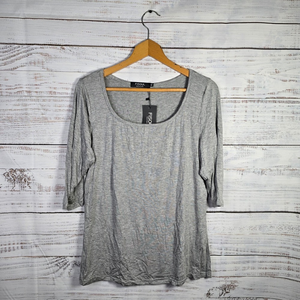 FISOUL Gray Scoop Neck 3/4 Sleeve Basic Tee Top‎ Size 2XL NWT